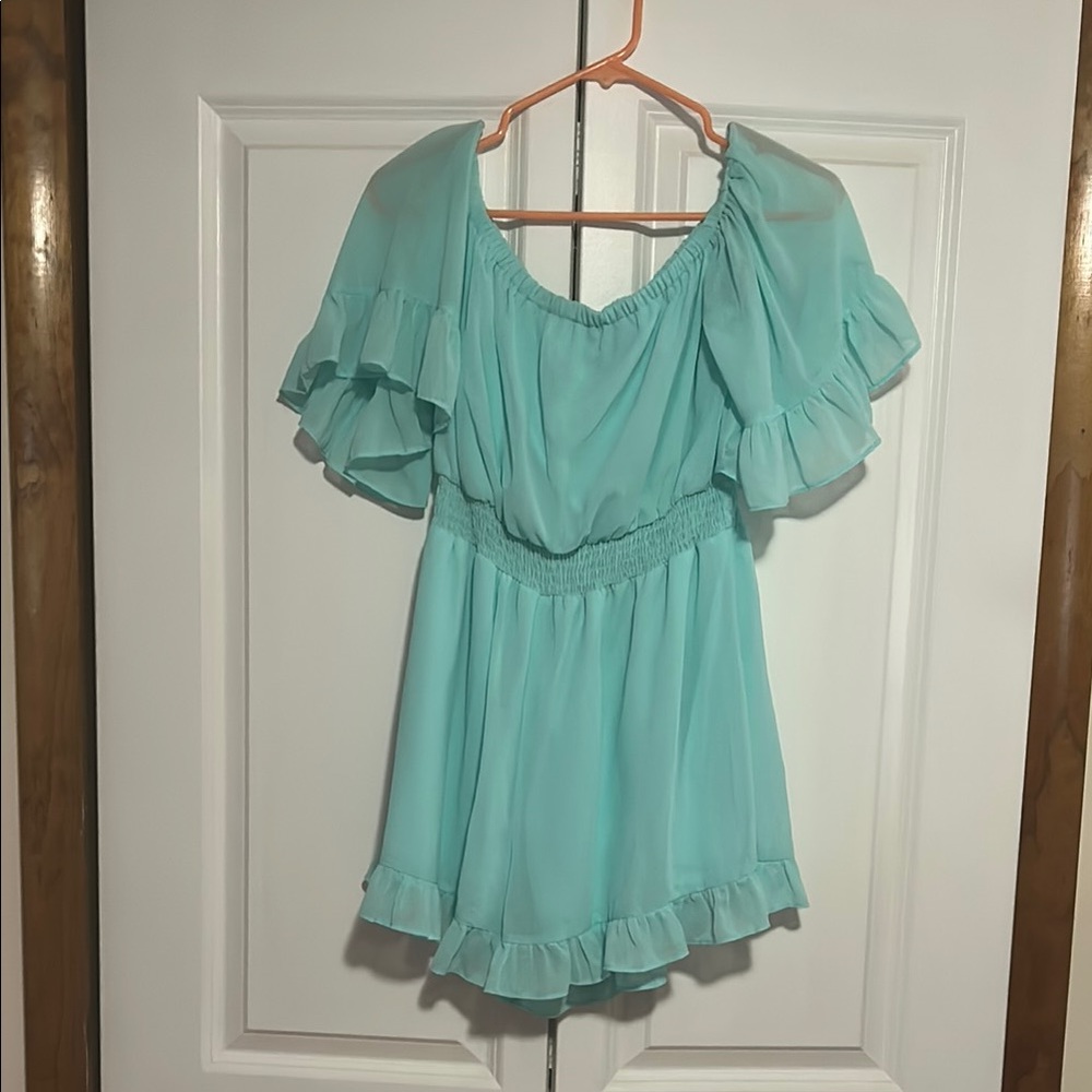 Pink Lily Aqua Ruffle Jumpsuit